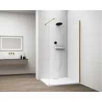 Polysan Esca Gold Matt Eendelige glazen douchewand, wandmontage, helder glas, 140cm