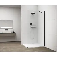Polysan Esca Black Matt Glazen douchepaneel uit één stuk, wandmontage, helder glas, 700 mm