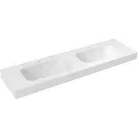 Sapho Emico Dubbele wastafel centraal, 200x50 cm, versie L, Rockstone wit mat