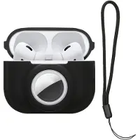 Kwmobile oordopjes case geschikt voor Apple Airpods Pro 2 hoesje - Oortjes cover met AirTag houder - In-ear koptelefoon hoes - Silicone in zwart
