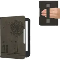 Kwmobile ereader hoesje van kunstleer - geschikt voor Kobo Clara BW / Colour - Met magneetsluiting - In grijs Paardenbloemen Liefde design