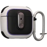 Kwmobile Hoesje geschikt voor Apple Airpods 4 – Oordopjes Case – TPU Cover met Karabijnhaak – Schokbestendige Beschermhoes – wit / zwart