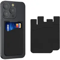 Kwmobile 3x Kaarthouder Hoesje voor Smartphone - Zelfklevend - Zelfklevende Siliconen Kredietkaarthouder Zwart - Afmeting 8,5x5,5cm