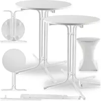 TecTake Statafel - Set van 2 Statafels - Inklapbaar - Ø80 x 110 cm - Bistrotafel - Met Statafelrok - Statafelhoes - Sta Tafel met Hoes - Bartafel - Partytafel - Staantafel met Rok - Wit