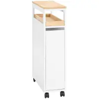 SoBuy NSR11-WN Smalle Rollende Plankenkast van Hout 20x51x79 cm - Praktische Keuken- en Badkamerwagen op Wieltjes in Wit Natuurhoutlook