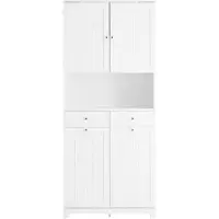 SoBuy Badkamerzuil met 2 wasmanden en 2 laden, badkamerkast, hoog, 78 x 38 x 181 cm, gesloten kast met open plank, opbergkast, ruimtebesparend, voor toilet BZR215-W