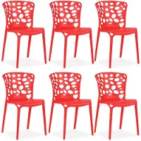 Homestyle4u Tuinstoelen - Set van 6 - Stapelstoelen - Kunststof - Rood