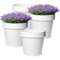 Mega Collections Plantenpot/bloempot - 4x - kunststof - wit - buiten - D16 x H14 cm - Plantenpotten