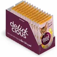 Delickcious volwassen katten natvoer vlokken met konijn en tropisch fruit in romige saus 12x80g