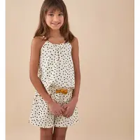 Little label shortama met stippen van katoen ecru/zwart Meisjes Stretchkatoen Ronde hals - maat 122