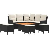 vidaXL Meubelsets 7 st Zwart en Crème PE Riet