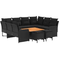 vidaXL Meubelsets met kussen 8 pcs Zwart PE Riet