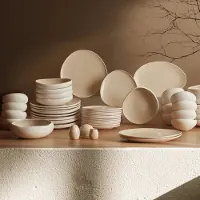 Karaca Earth Collection New Cupid - 55-Delige Stoneware Serviesset voor 12 Personen – Crème – Reactieve Glazuur Afwerking – Luxe Aardewerk Dinerservies
