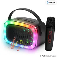 Partyfunlights mini karaoke set party speaker met microfoon zwart - Discoverlichting - Draadloos - Voor volwassenen en kinderen