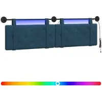 vidaXL Hangend hoofdbord Met LED-verlichting Blauw Fluweel