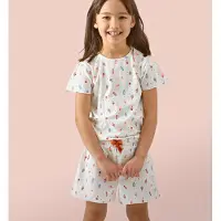 Little label shortama met all over print van katoen ecru/blauw/rood Meisjes Stretchkatoen Ronde hals - maat 92