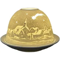 Clayre & Eef Waxinelichthouder Ø 12x8 cm Wit Porselein Winter Wit