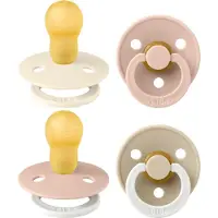 BIBS Colour speen verpakking 4 stuks, BPA-vrije fopspeen, Ronde speen. Natuurlijk rubberlatex, Denmark. 18+ maanden (Verpakking 4 stuks), Blush Glow Mix