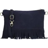 Charm London Suède Schoudertasje met Franjes Elisa Blauw