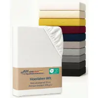 AM Qualitätsmatratzen Premium hoeslaken 280 x 200 cm (200gsm) in Wit - Made in Germany - OEKO TEX gecertificeerd topper hoeslaken - Jersey hoeslaken - Fitted Sheets