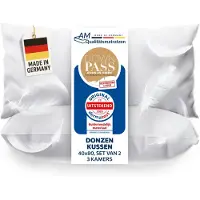 AM Qualitätsmatratzen DormiGood - Premium donskussen 40 x 80 cm 100% natuurlijk Set van 2 - 3 compartimenten hoofdkussen 80x80 1080g extra zacht - Hoogwaardig inlegwerk van katoen