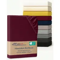 AM Qualitätsmatratzen Premium hoeslaken 120 x 180 cm (200gsm) in Bordeaux - Made in Germany - OEKO TEX gecertificeerd topper hoeslaken - Jersey hoeslaken - Fitted Sheets