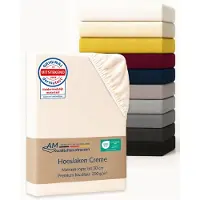 AM Qualitätsmatratzen Premium hoeslaken 130 x 190 cm topper (200gsm) in creme - Made in Germany - OEKO TEX gecertificeerd topper hoeslaken - Jersey hoeslaken - Fitted Sheets