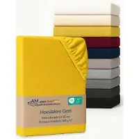 AM Qualitätsmatratzen Premium hoeslaken 120 x 180 cm topper (200gsm) in Geel - Made in Germany - OEKO TEX gecertificeerd topper hoeslaken - Jersey hoeslaken - Fitted Sheets