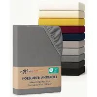 AM Qualitätsmatratzen Premium hoeslaken 120 x 180 cm (200gsm) in Antraciet - Made in Germany - OEKO TEX gecertificeerd topper hoeslaken - Jersey hoeslaken - Fitted Sheets
