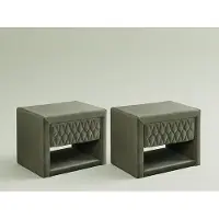 Vente-unique Set van 2 nachtkastjes - 1 lade en 1 nis - Fluwelen stof - Olijfgroen - DANIELE