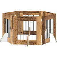 Syfax Opvouwbaar hondenhek met standaards 6 st Oud hout 362 cm