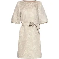 Smashed Lemon Korte jurk met bladprint en lurex stof |