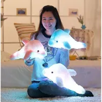 Halay Knuffel-nachtlampje dolfijn, geel, 30 cm, gemaakt van zacht pluche met LED-lampjes, ideaal om kinderen te helpen in slaap te vallen