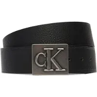 Calvin Klein Riem 'Pebble Grain Monogram Plaque' zwart