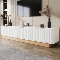 MODFU - TV-Meubel - Geribbelde Deuren En 4 Deuren - Modern - Voor De Woonkamer - MDF - Wit - 200 X 40 X 47,5 Cm