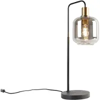 QAZQA Design tafellamp zwart met goud en smoke glas - Zuzanna