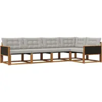 vidaXL Buiten bank set met kussen 5 pcs Naturel en lichtgrijs
