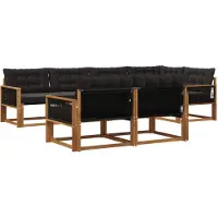 vidaXL Buiten bank set met kussen 7 pcs Naturel en Zwart