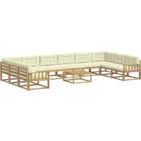 vidaXL Buiten bank set met kussen 11 pcs Wit en crèmekleurig
