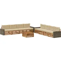 vidaXL Buiten bank set 9 st Natuurlijk en Beige Polyester