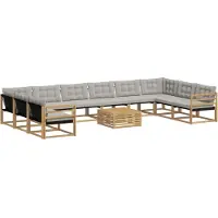 vidaXL Buiten bank set met kussen 11 pcs Wit en Lichtgrijs