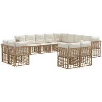 vidaXL Buitenbankset, natuurlijke kleur en crème wit, polyester