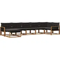 vidaXL Buiten bank set 7 st Naturel en Zwart Massief Acacia Hout