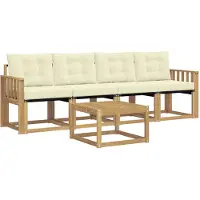 vidaXL Buiten bank set met kussen 5 pcs Wit en crèmekleurig