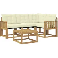 vidaXL Buiten bank set met kussen 5 pcs Wit en crèmekleurig