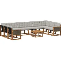 vidaXL Buiten bank set met kussen 11 pcs Natuurlijk en Lichtgrijs