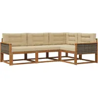 vidaXL Buiten bank set met kussen 4 pcs Natuurlijk en Beige