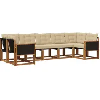 vidaXL Buiten bank set met kussen 7 pcs Natuurlijk en Beige