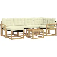 vidaXL Buiten bank set met kussen 7 pcs Wit en crèmekleurig