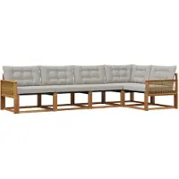 vidaXL Buiten bank set met kussen 5 pcs Naturel en lichtgrijs